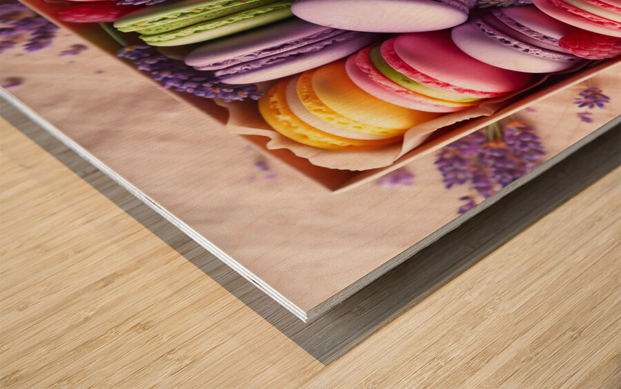 62 Assorted Colored Macaroons in Box Wood print