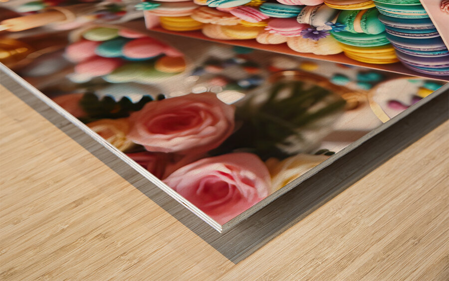 71 Assorted Colored Macaroons in Box Wood print