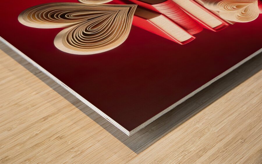93 Heart Shaped Book Stack on Red Wood print