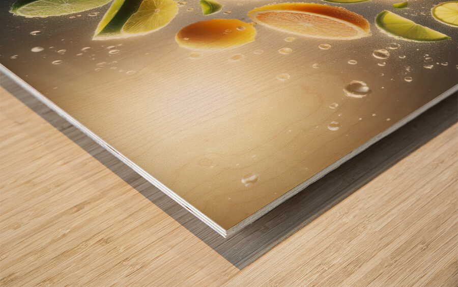 125 citrus slices floating in the air Wood print