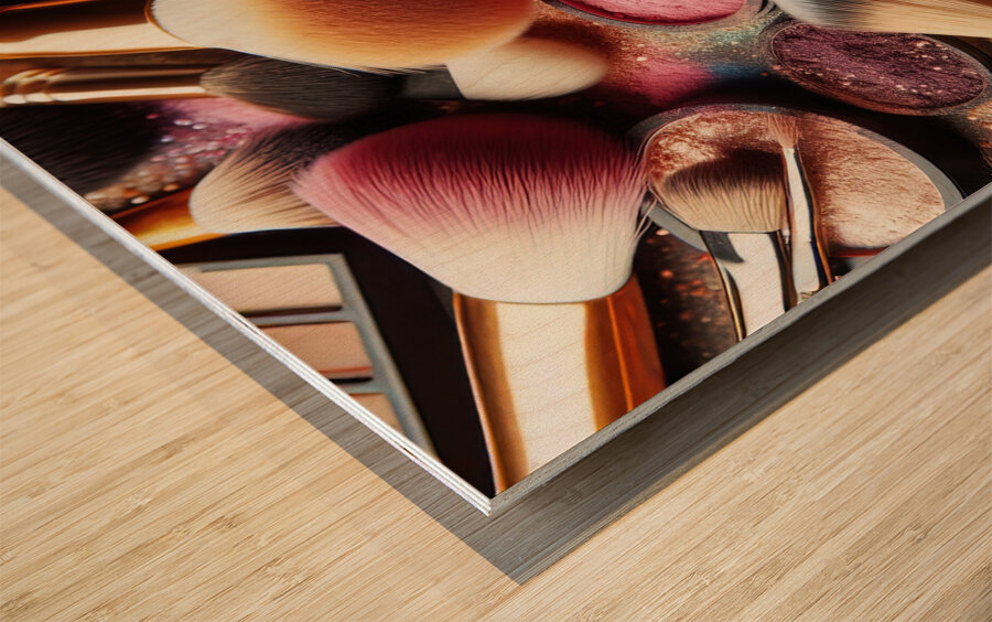 109 Close Up View of Makeup Brushes with a Variet Wood print