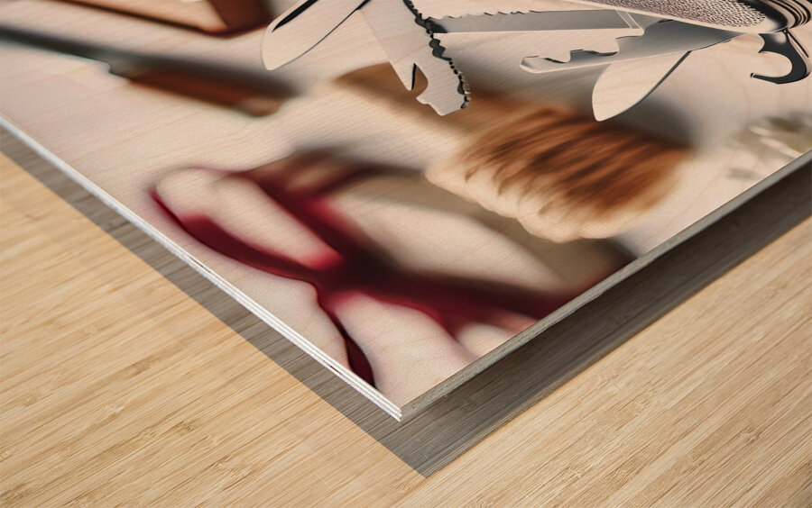 170 Swiss army knife on white table Wood print