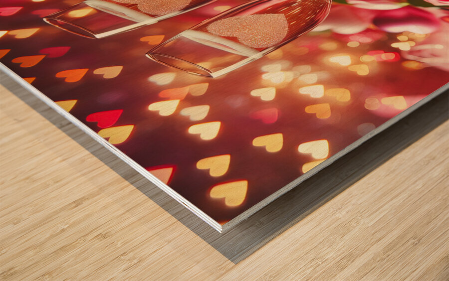 202 Two champagne glasses filled with sparkling w Wood print