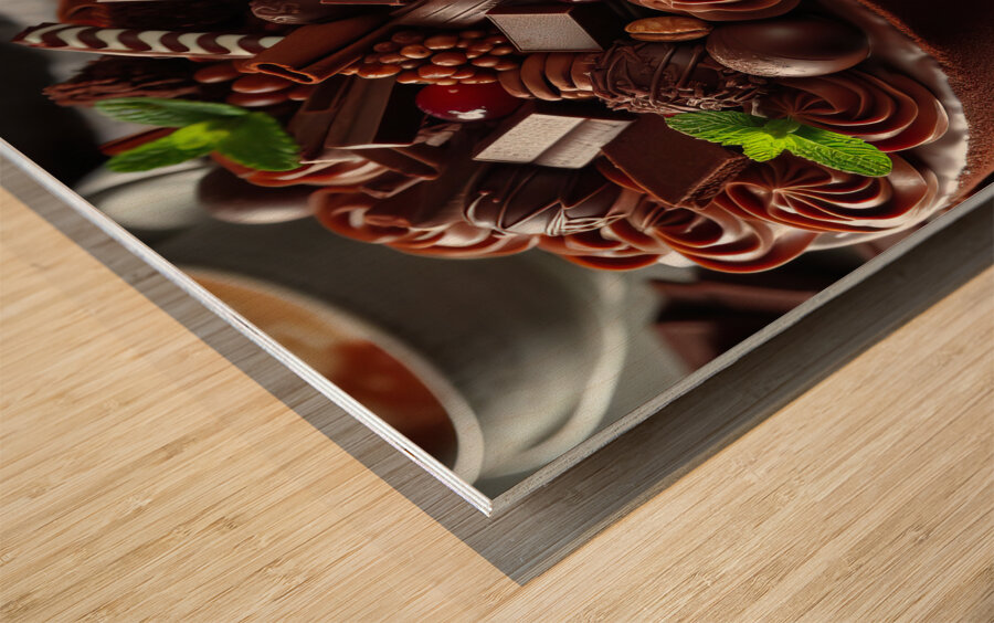 225 Chocolate cake with red berries and fruitscho Wood print