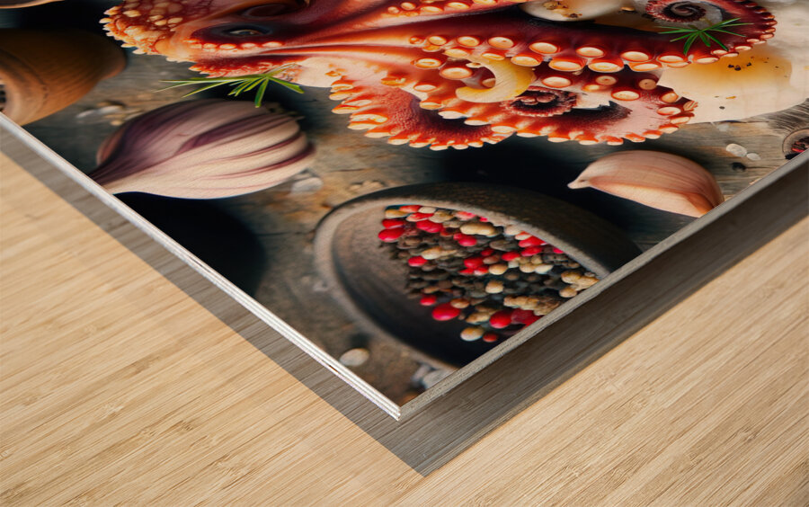316 octopus cooked on white rock roasted octopus Wood print