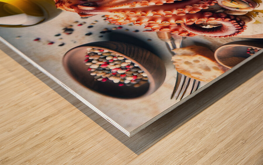 314 octopus cooked on white rock roasted octopus Wood print