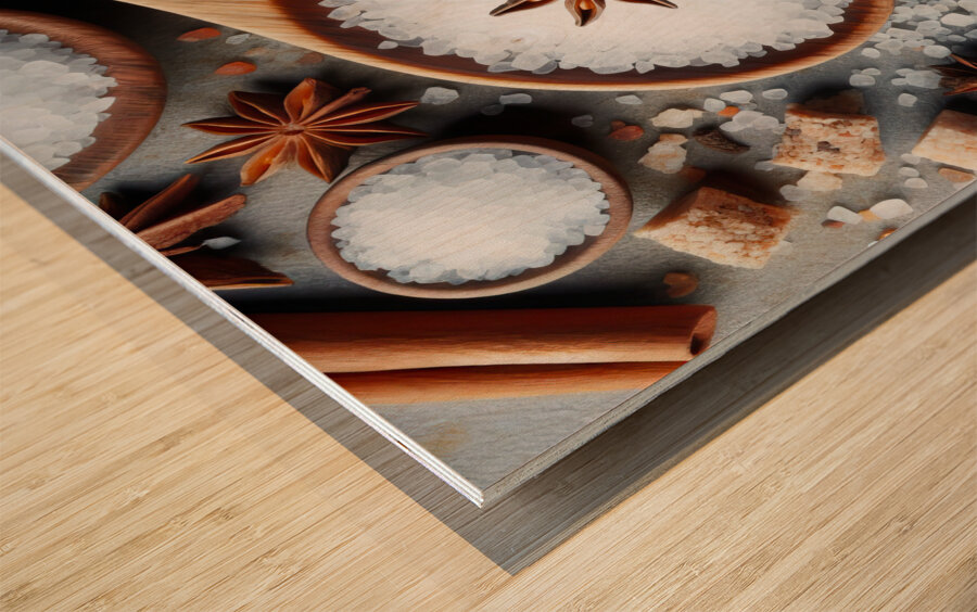 320 Sea ​​salt in wooden spoon top view Wood print