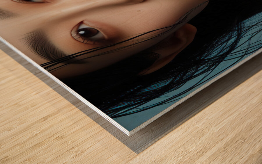 386 Women s red lipstick on blue background femin Wood print