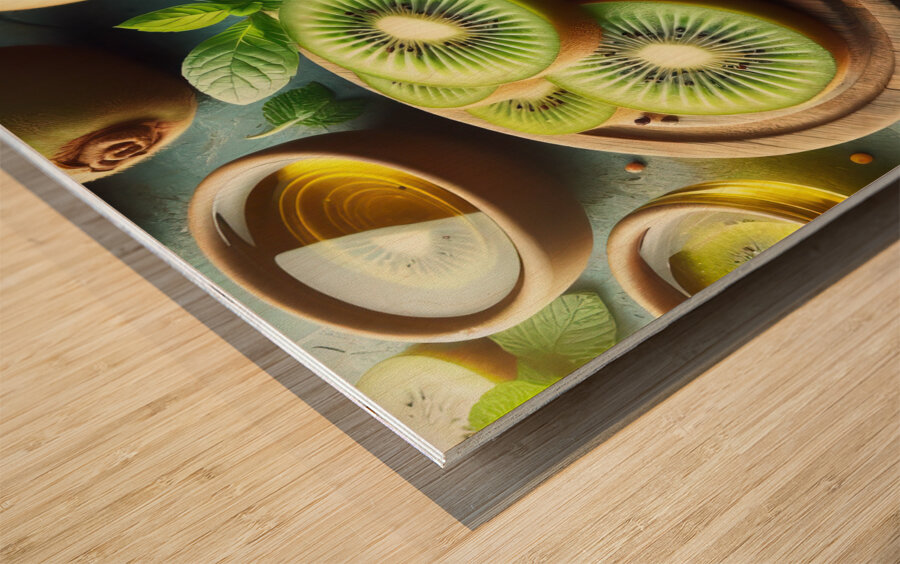 404 green slices of kiwi . background or wallpape Wood print