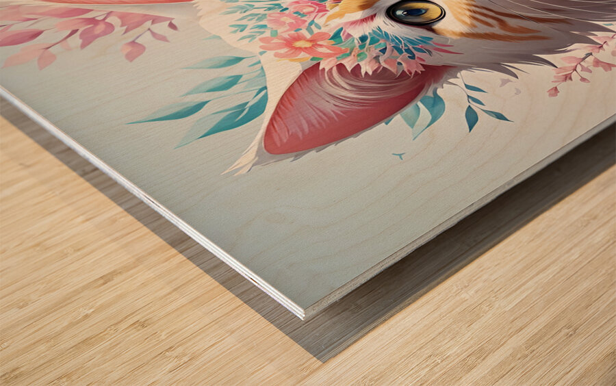 floral cat Wood print