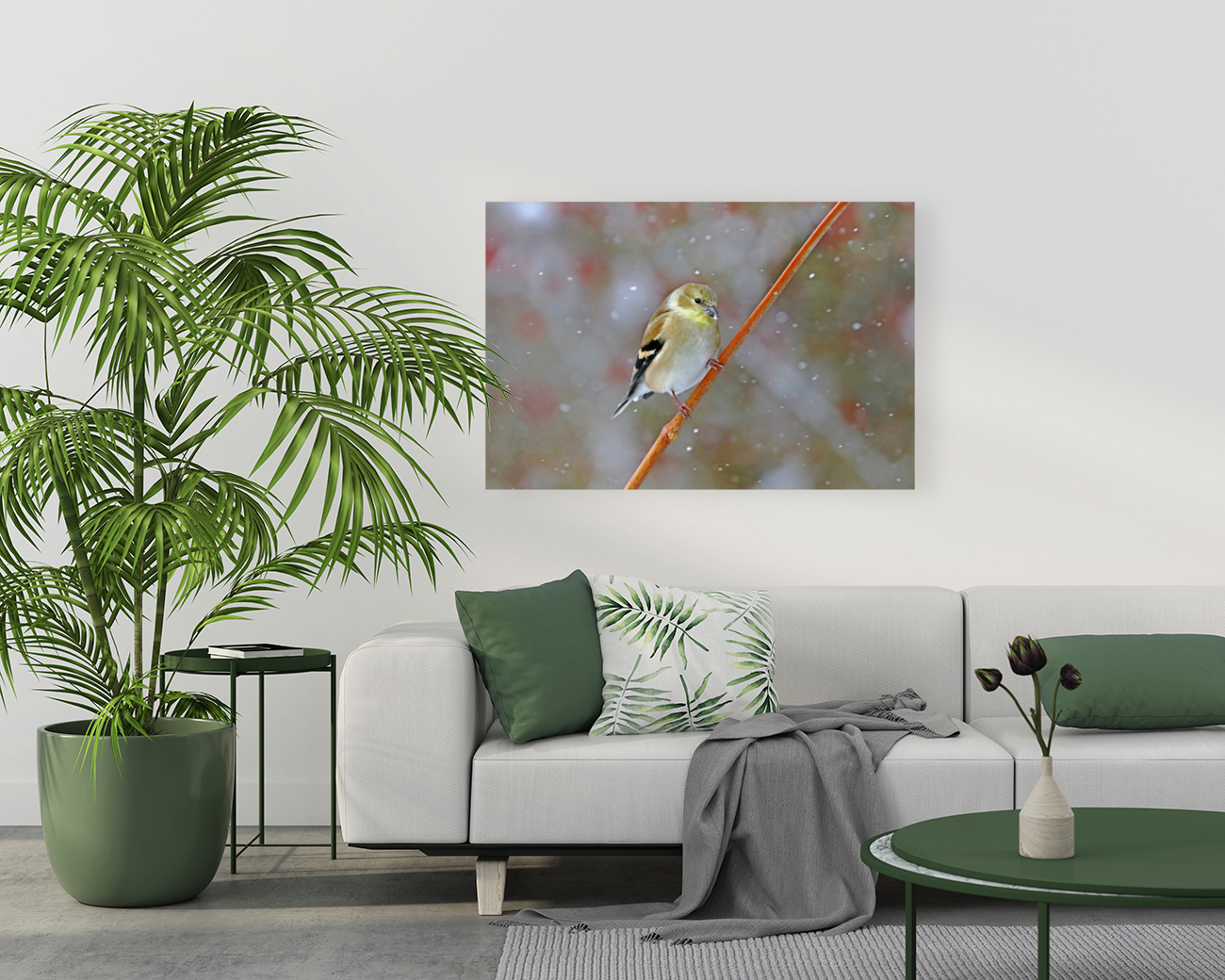 Winter Goldfinch On Vine Reproduction