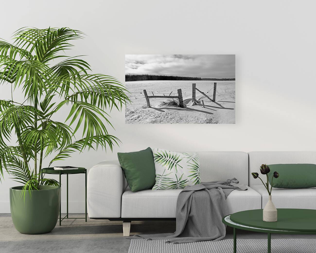 Wood Fence Posts In Winter Black And White Reproduction