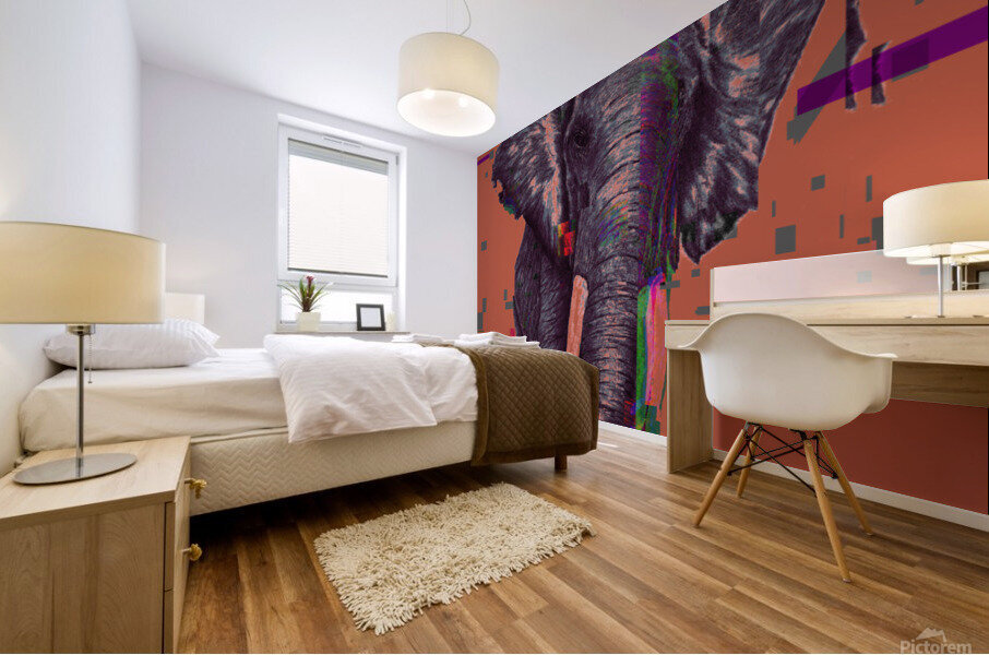Elephant Pixelated Noir Mural print