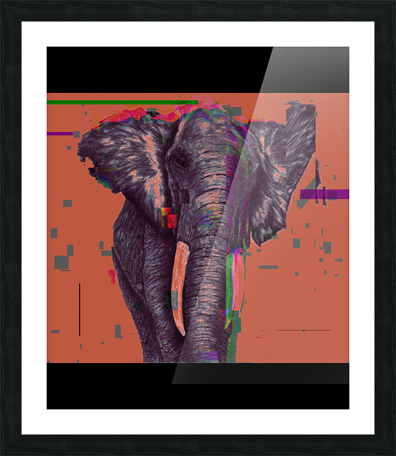 Elephant Pixelated Noir Picture Frame print