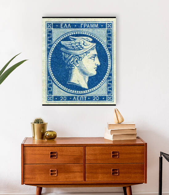 Vintage Blue Greek Postage Stamp Art by Redamber65