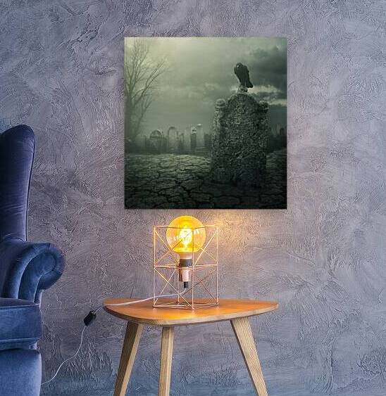 Halloween night. Tombstone with crow. by Jelena Jovanovic Fine Art
