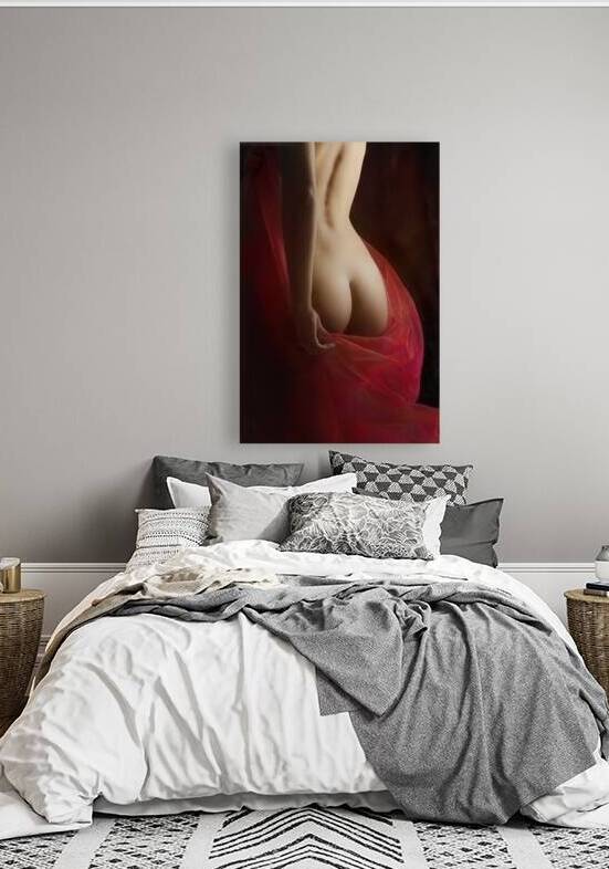 Fine art nude - female body in red silk from behind by Jelena Jovanovic Fine Art