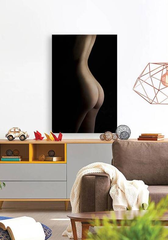 Female body silhouette. Nude woman from behind on dark background. by Jelena Jovanovic Fine Art