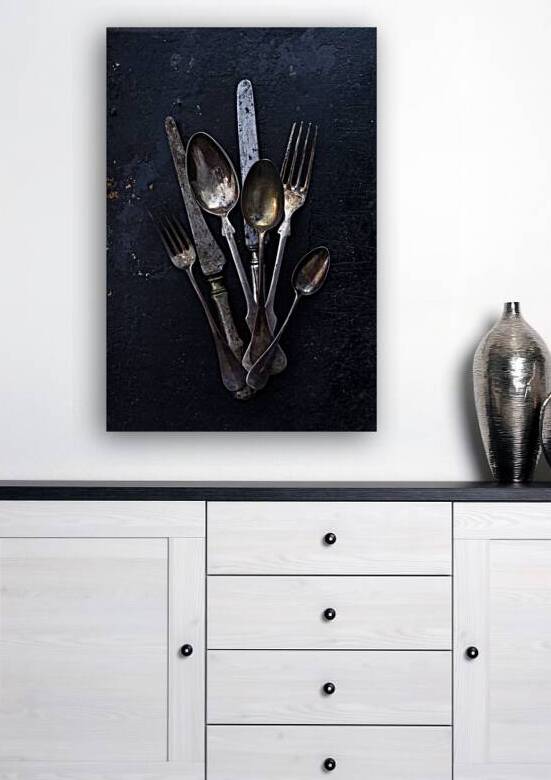 Vintage silverware on dark table by Jelena Jovanovic Fine Art