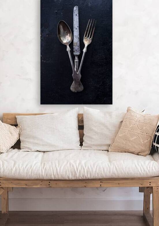 Vintage silverware on black rustic background from above. by Jelena Jovanovic Fine Art