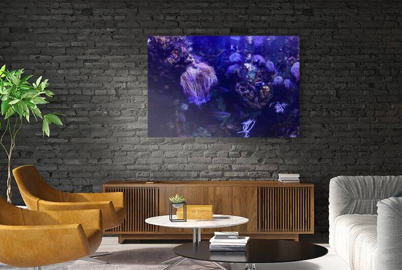 Blue and purple aquascape with sea anemone in the ocean. by Jelena Jovanovic Fine Art