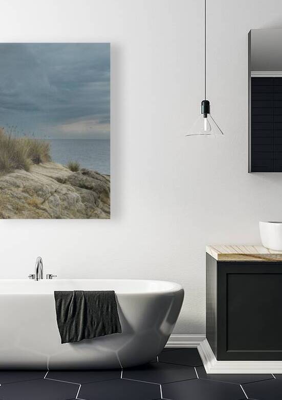 Minimalist Coastal Scene of cliff and dried grass against dramat by Jelena Jovanovic Fine Art