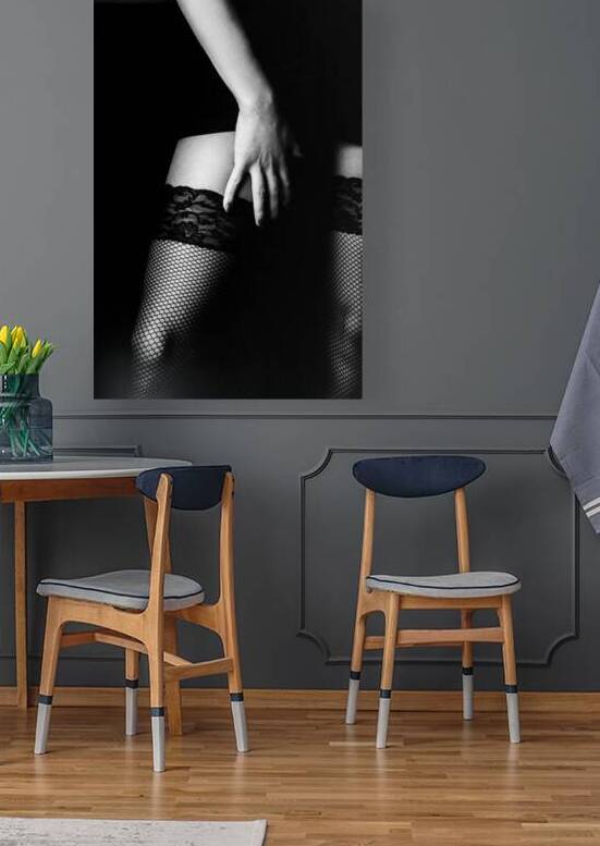 Black and white photo of seductive woman touching her legs in fi by Jelena Jovanovic Fine Art
