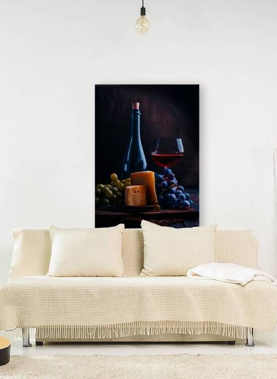 Wine and cheese still life on rustic wooden table classic style food photography by Jelena Jovanovic Fine Art