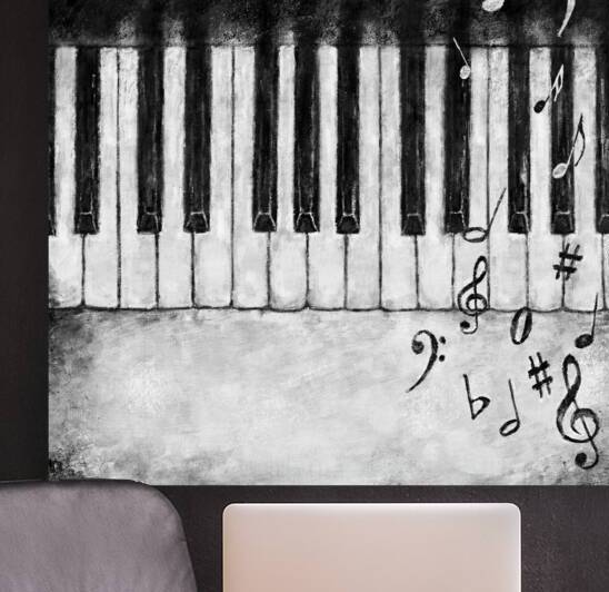 Abstract music. Piano keys oil painting. Black and white tunes. by Jelena Jovanovic Fine Art