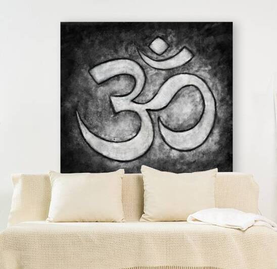 Spiritual art. Om symbol oil paint. Black and art color. by Jelena Jovanovic Fine Art
