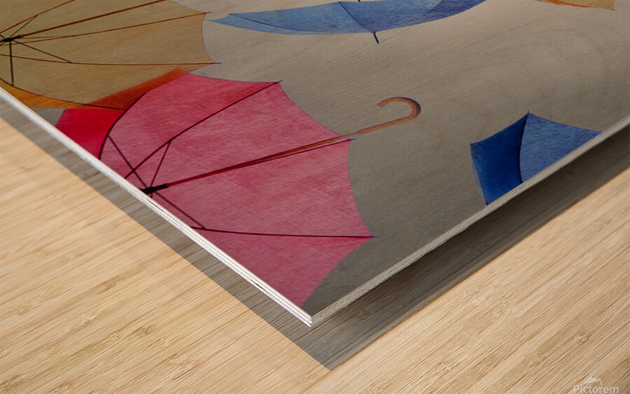 Umbrellas Wood print