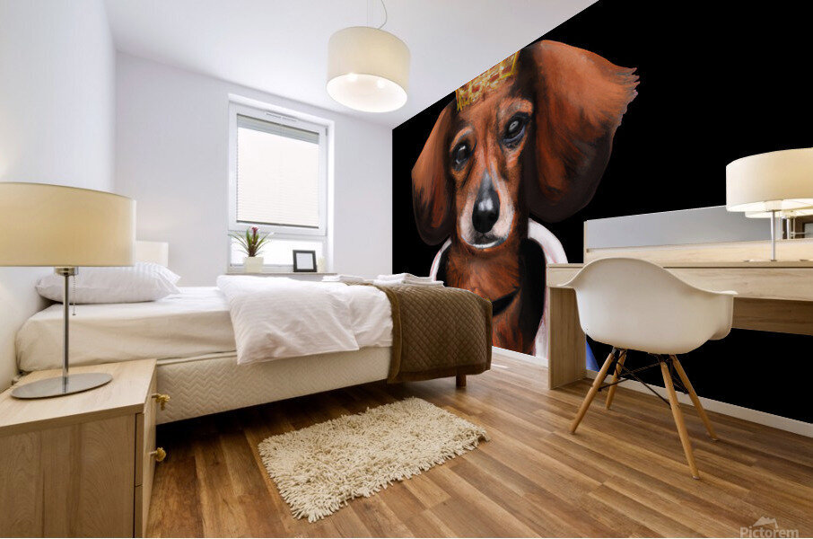 Cachorro com roupa medieval e coroa Mural print