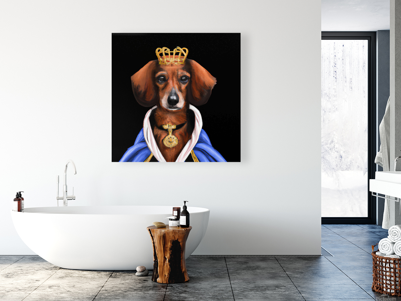 Cachorro com roupa medieval e coroa Reproduction