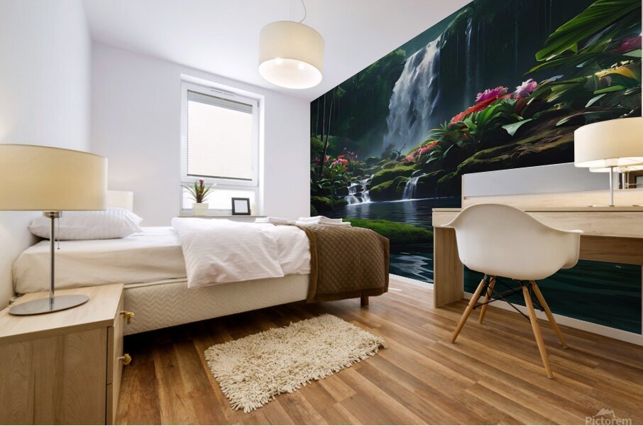Lush Rainforest Waterfall Mural print