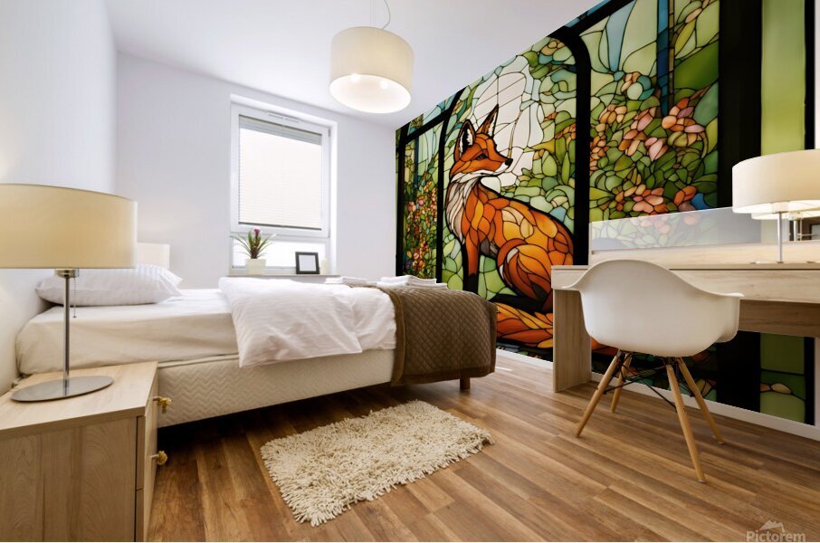 Fox and Flowers Mural print