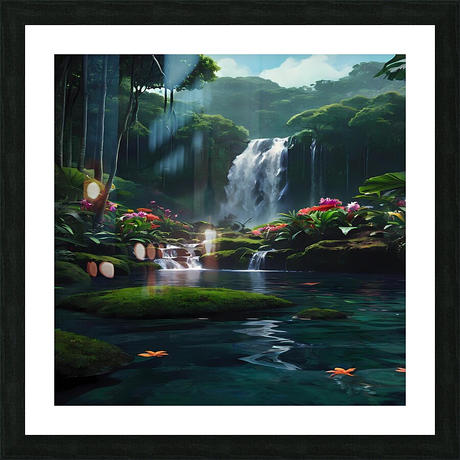 Lush Rainforest Waterfall Picture Frame print
