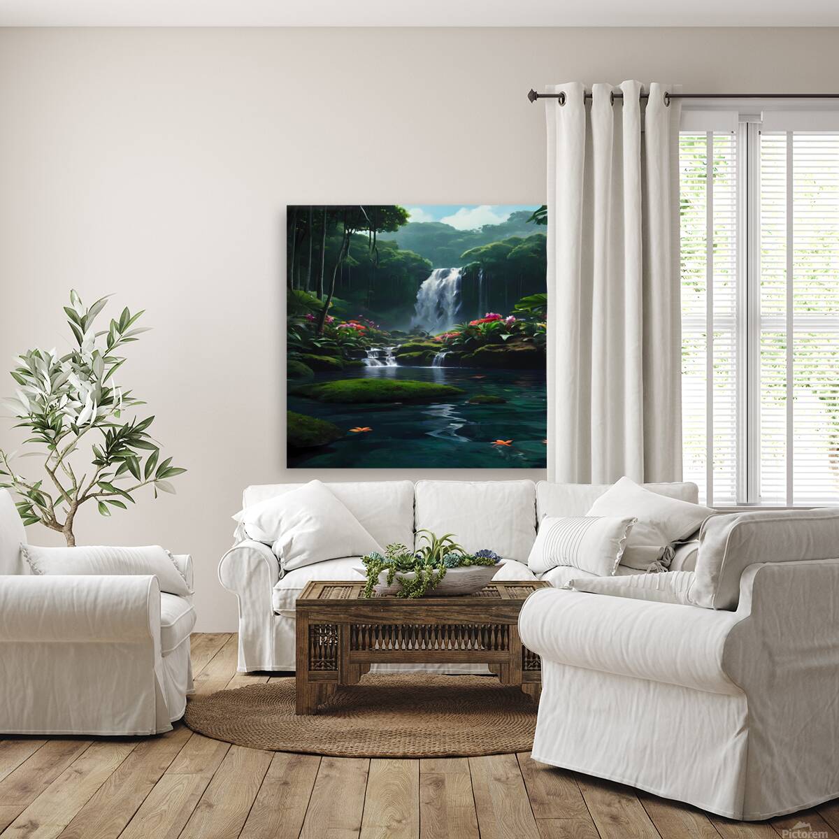 Lush Rainforest Waterfall Reproduction