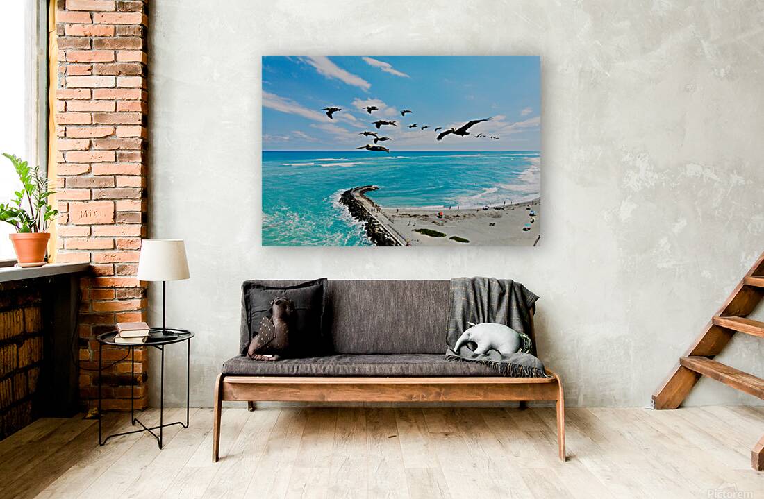 Pelicans in Flight Reproduction
