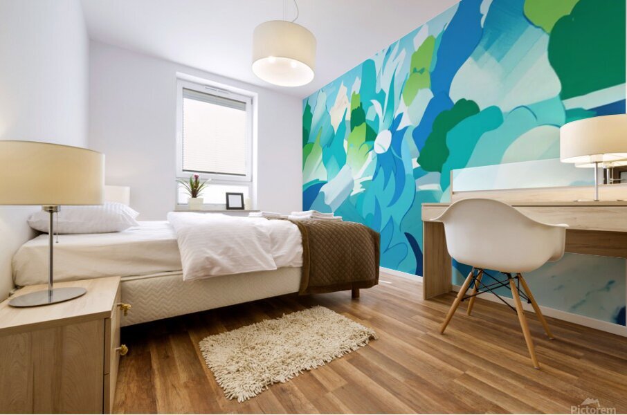 Mountains with snow fall Mural print