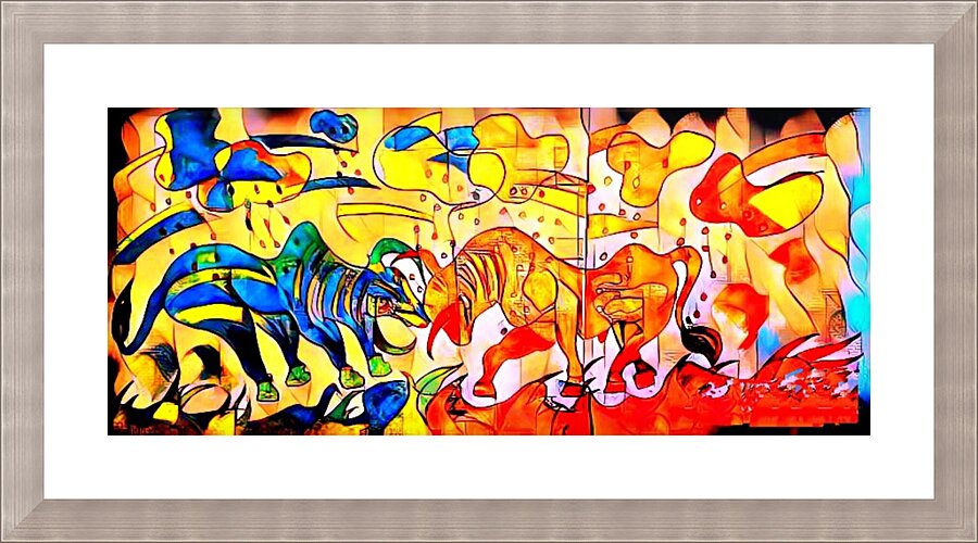 Bulls Fighting Picture Frame print