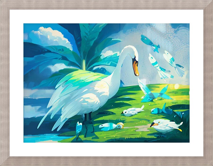 swan catching fish Picture Frame print