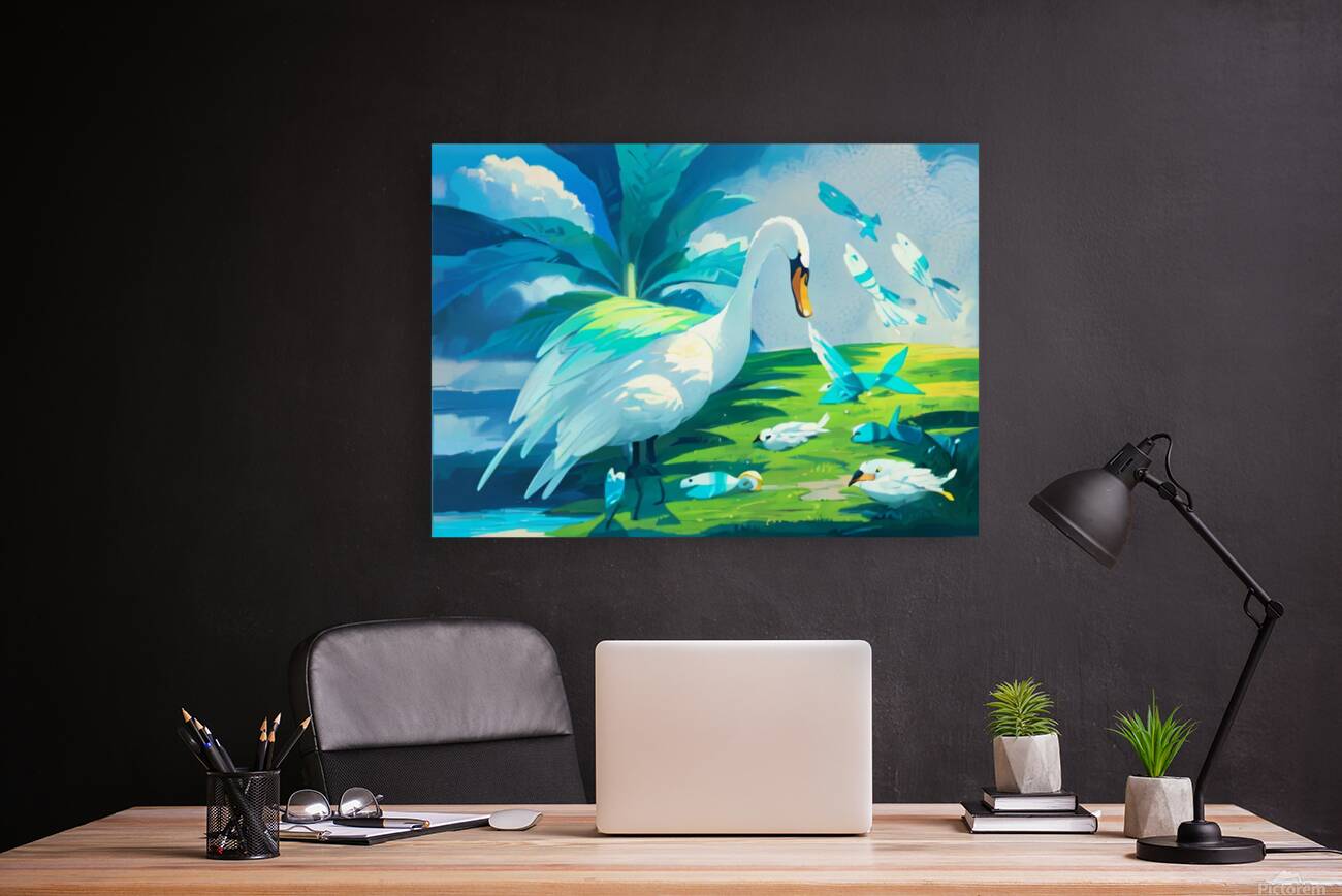 swan catching fish Reproduction