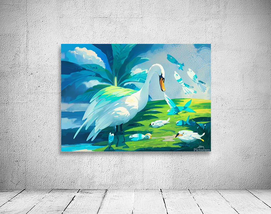 swan catching fish Wall Preview