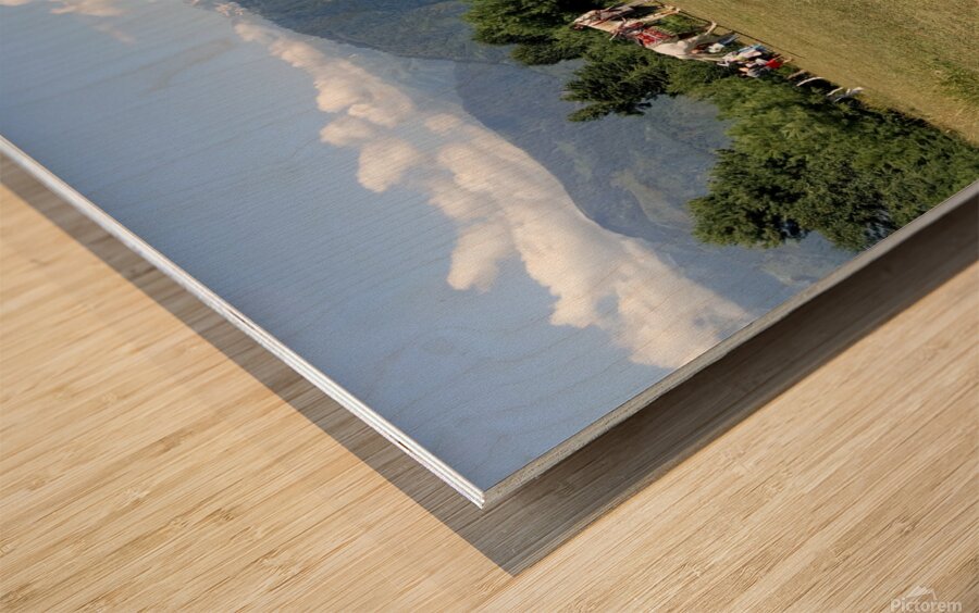 Summer sunny day is in mountain landscape. Wood print