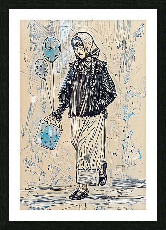 ArtXcl 048 woman walk balloons drawing by Arte Fino Fashion
