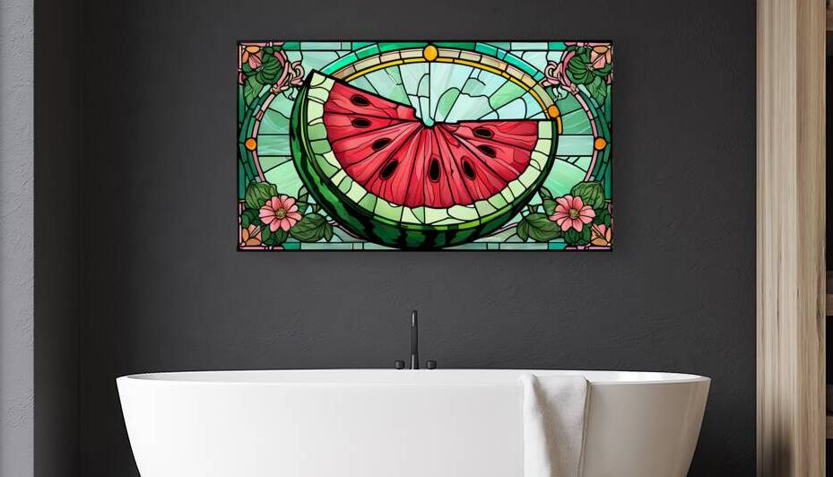 Broken watermelon with green background  1 by Amazantah