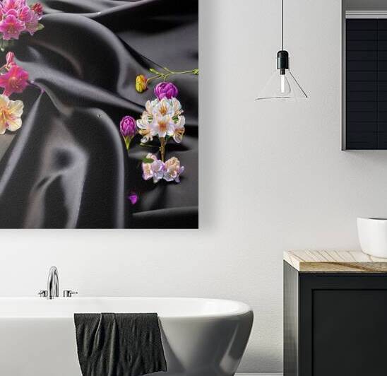 Oil painting of flowers with black tan silk  by Amazantah