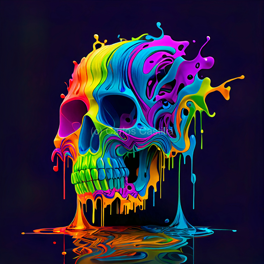 Colorful artistic style of a skull on a black background. by