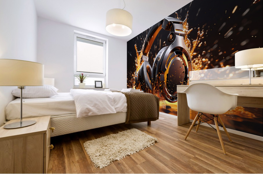 headphones splashing Mural print