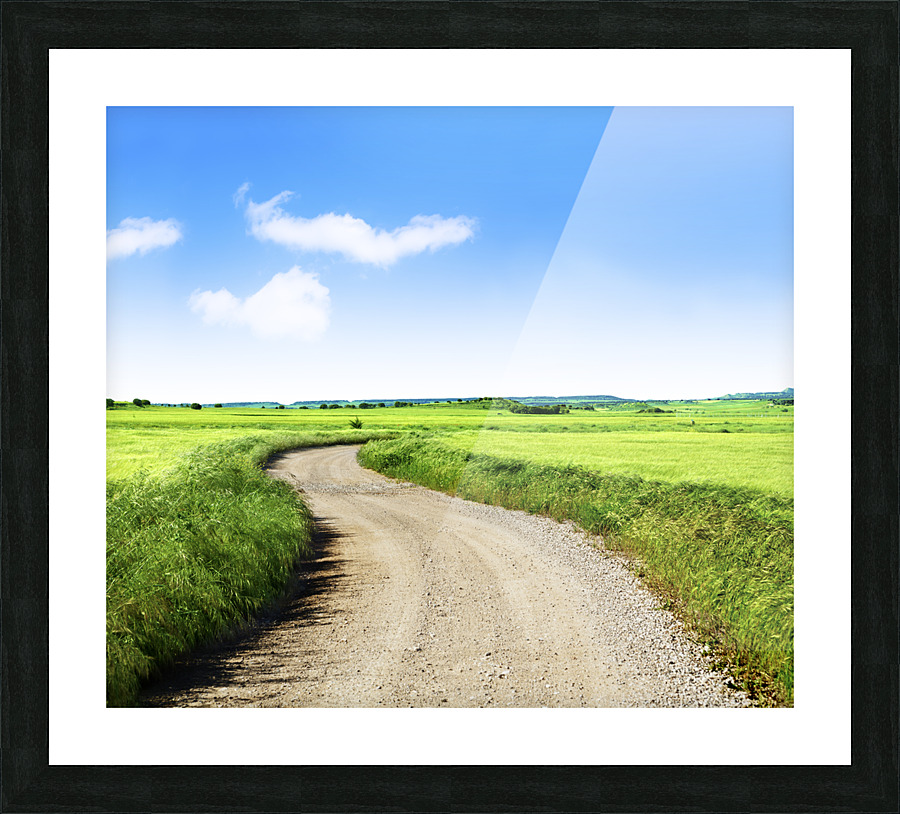 Green grass fields and road Picture Frame print